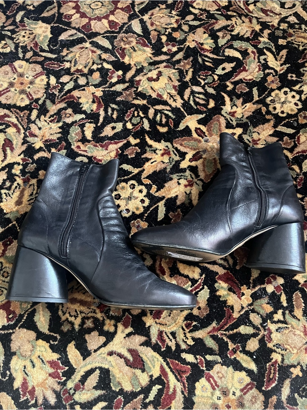 Intentionally Blank Black Leather Ankle Boots with Block Heel